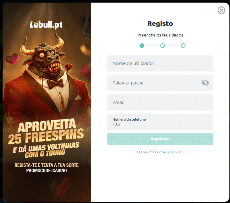Início da criação de conta na Lebull